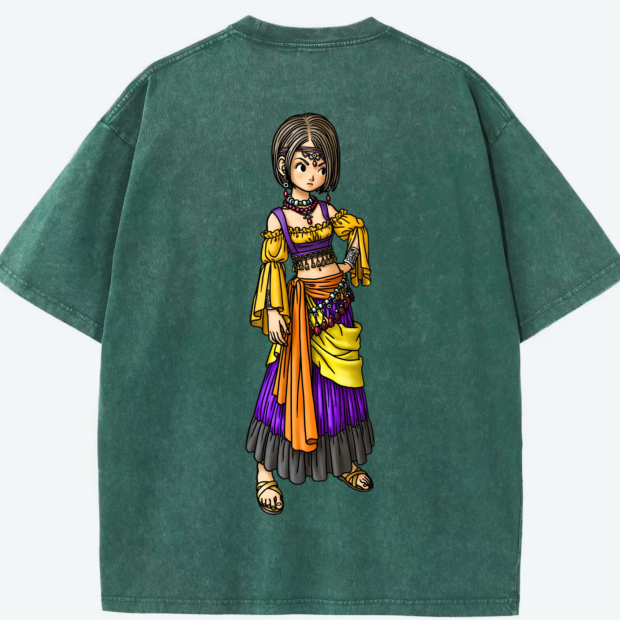 （画像用） ドラゴンクエスト Doragon Kuesuto Dragon Quest 綿100% ヴィンテージ風 半袖Tシャツ（背面プリント）